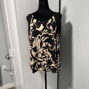 Coldwater Creek Black and Cream Floral Scoop Neck Tank